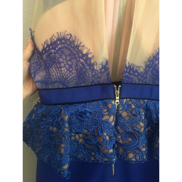 Royal Blue Three floor Lace Peplum Sheer MiniDress - Picture 4 of 5